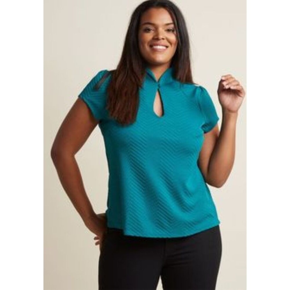 ModCloth High Society Knit Top Textured Ginger Teal Cap Sleeve Plus Size 4X